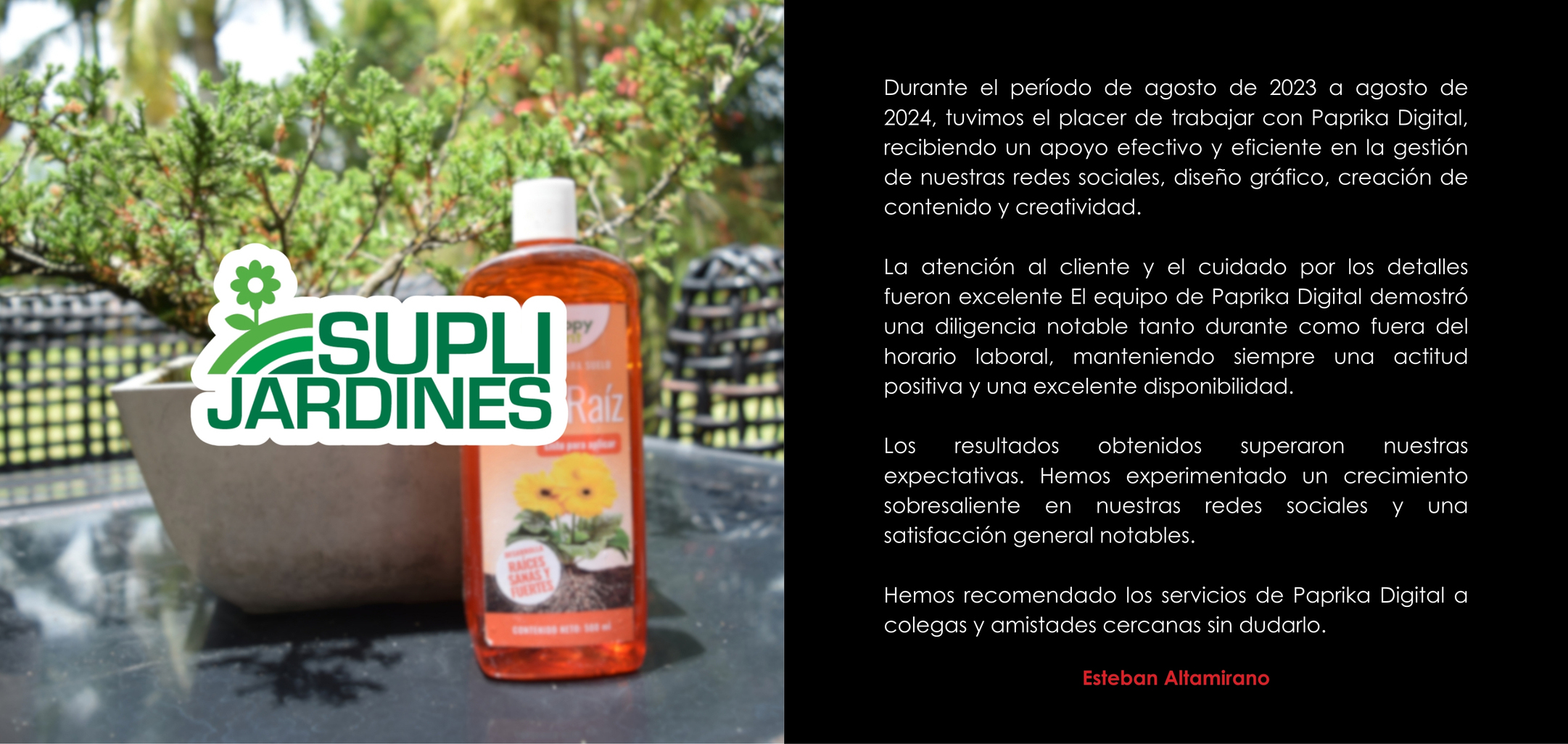 Trabajo de caso de exito de SupliJardines hecho por el equipo de Paprika Digital