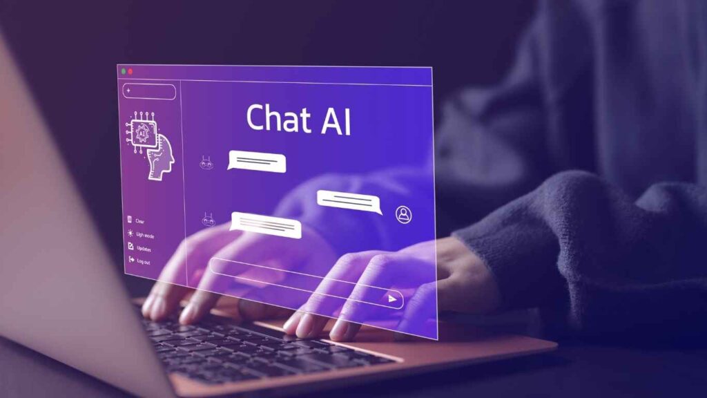 Persona utilizando un chatbot con inteligencia artificial desde una computadora portátil.
